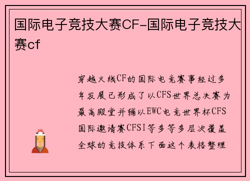 国际电子竞技大赛CF-国际电子竞技大赛cf